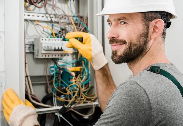Électricien devant un tableau